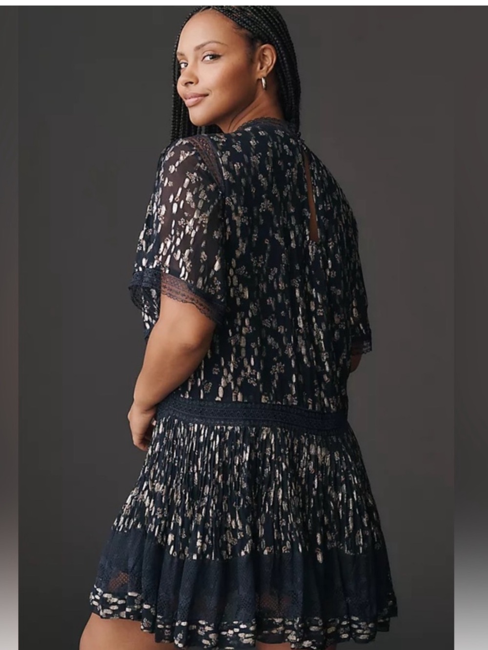Anthropologie Navy Tiered V-Neck Dress - Picture 2 of 11